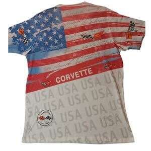 Bee Easy Vintage Light Sheer Tee Men 2XL R/W/B Faded Flag Corvette USA Chevrolet